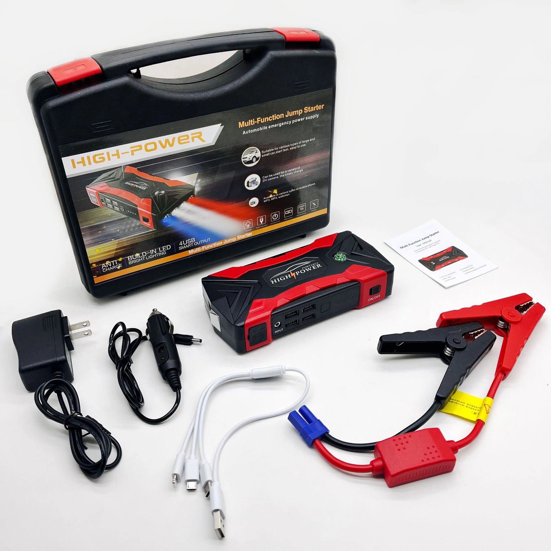Car Jump Starter 1000A Peak Power Portable Auto Battery Booster 12V Jump Starter Power Bank Emergency Car Starter USB Charger Vehicle Booster Pack