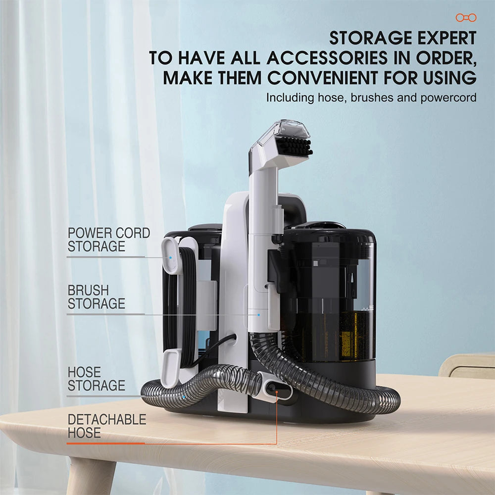 15KPa 600W Handheld Carpet Cleaner Portable Spot Cleaner for Car Sofa Pet Hair Spray Suction Integrated Dual Tanks Clean Machine