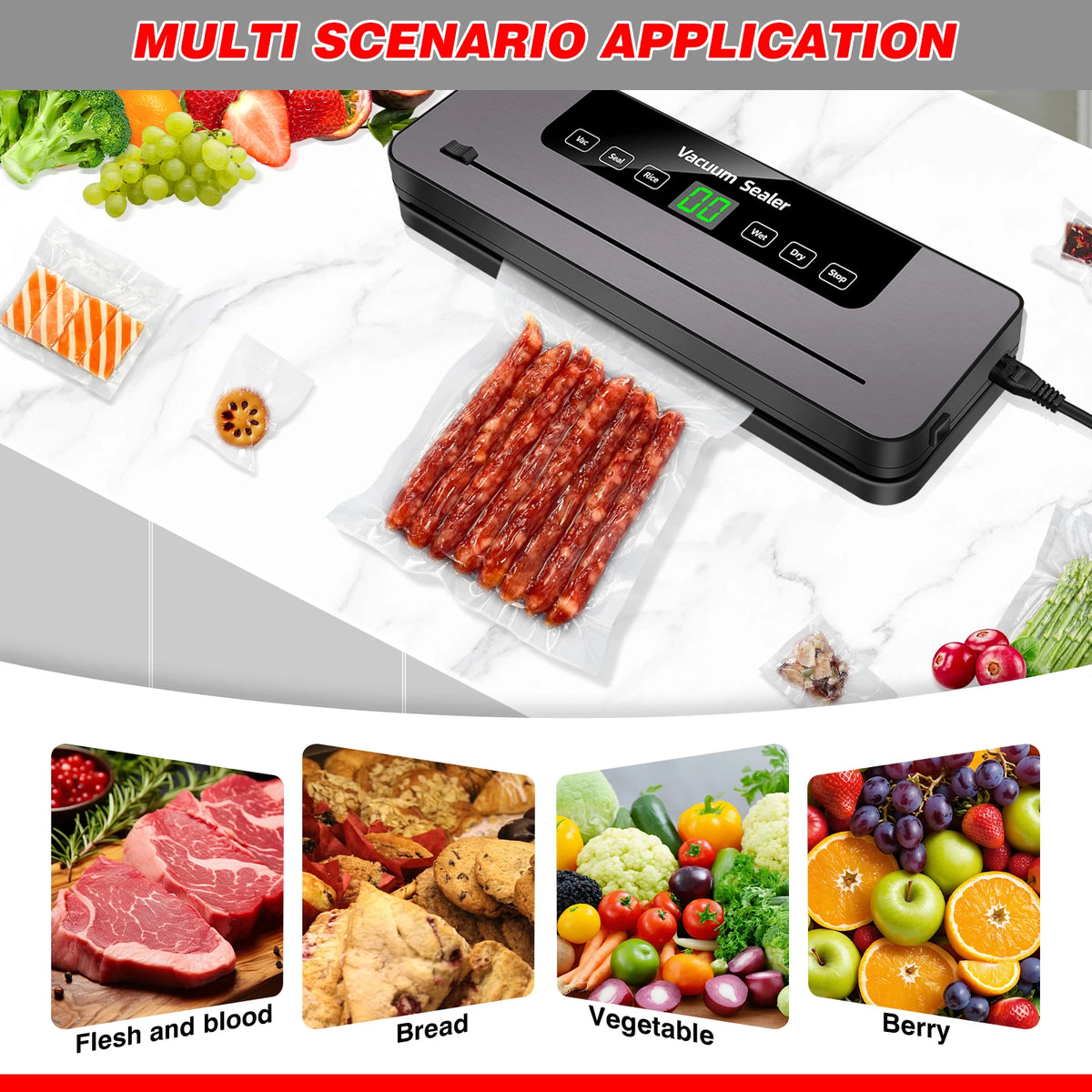 6-in-1 Multi-Functional Food Vacuum Sealer Machine, 6 Modes, Includes 10 Vacuum Bags