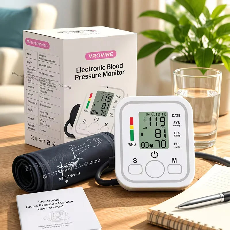 Upper Arm Blood Pressure Monitor Automatic Digital Heart Rate Pulse Meter Sphygmomanometer