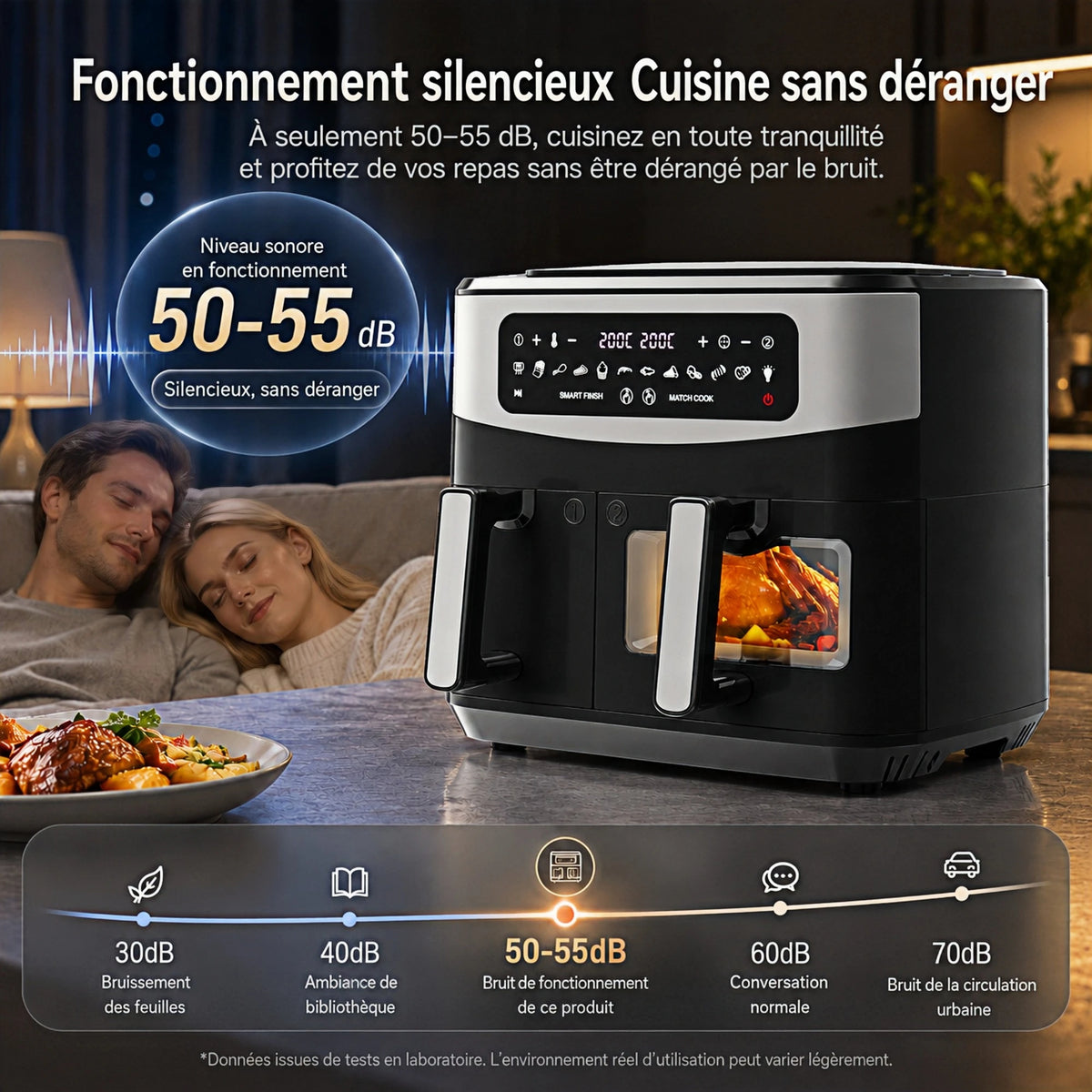 10L XXL air fryer with a dual basket 6L+4L, 2800W, check window, LED touchscreen
