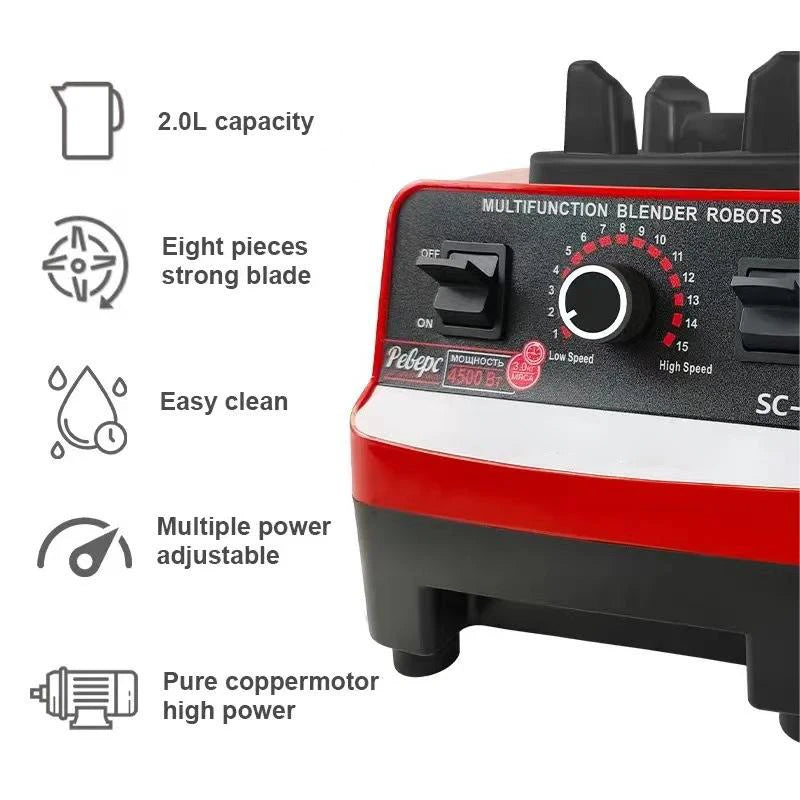 2-in-1 2000W Blender & Food Processor, 2L Smoothie Maker with Stainless Steel Blades for Ice Crush & Juice, Kitchen Mixer