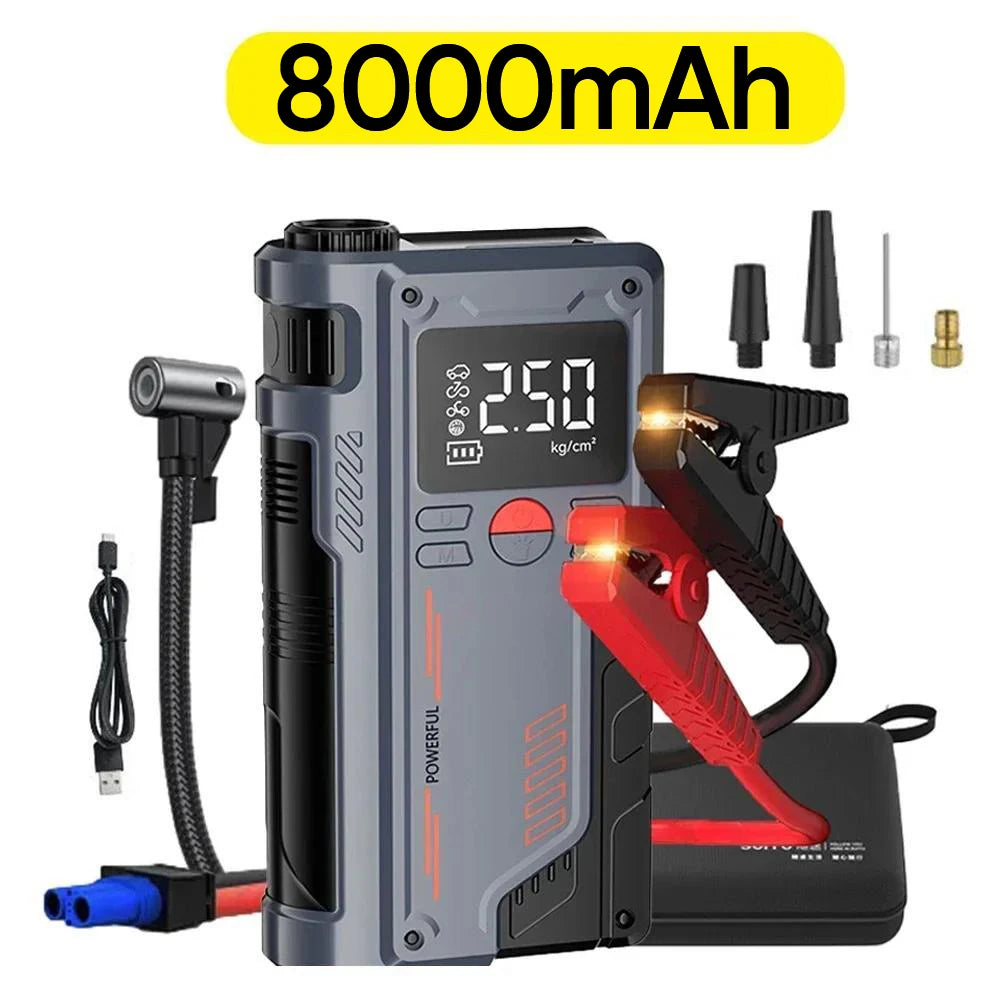 4 In 1 Car Jump Starter With 150PSI Air Compressor 8000mAh Portable Booster Charger 1000A Powerful Car Battery Starting Device