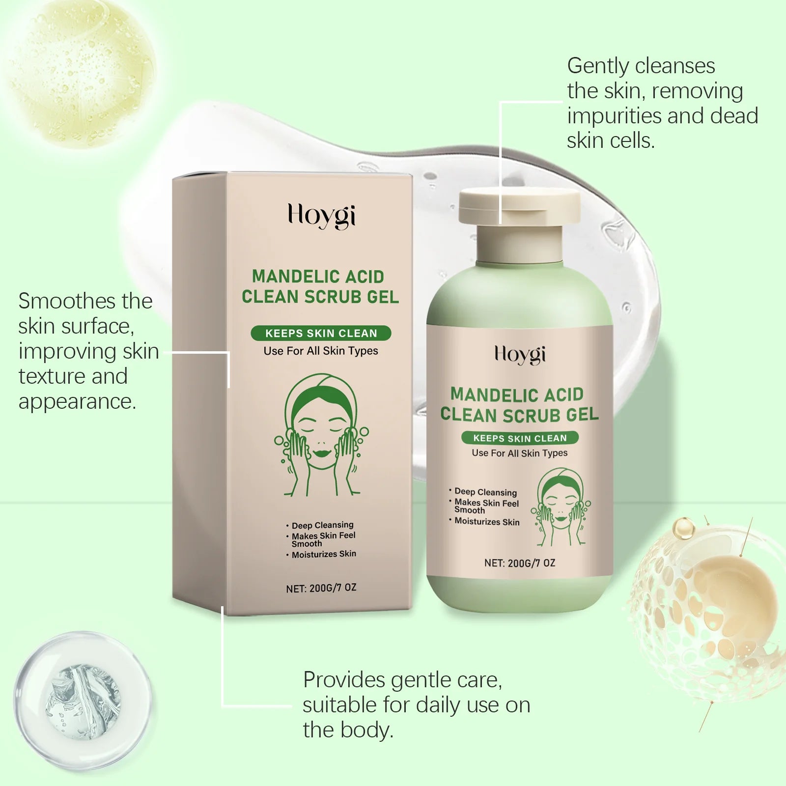 200g Mandelic Acid Body Exfoliating Gel Gentle Cleaning Pores Moisturizing Remove Dead Skin Refreshing Smoothing Body Scrub Gel
