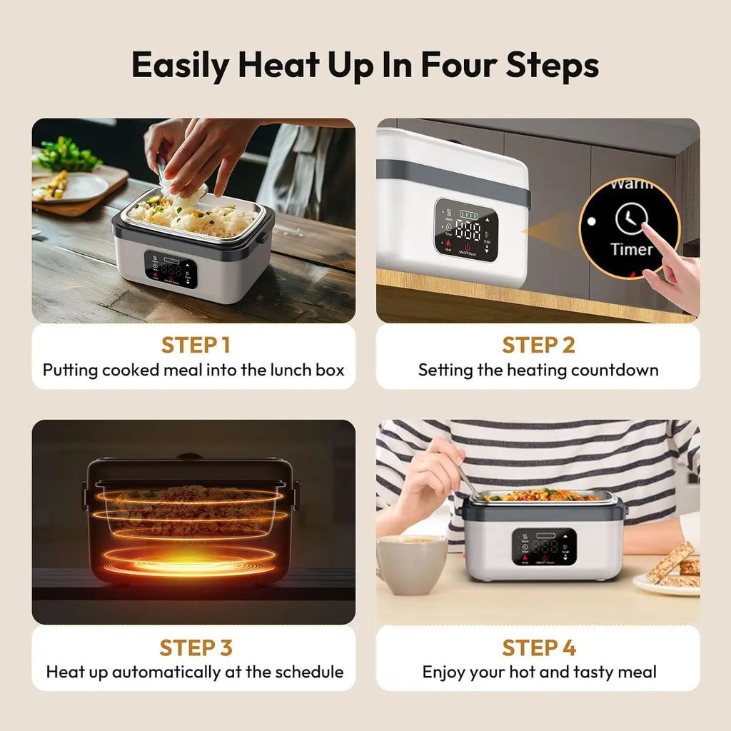 Portable Electric Lunch Box, 1L Capacity & 16000mAh Power Bank, Wireless Self-Heating for Work Travel Car Office