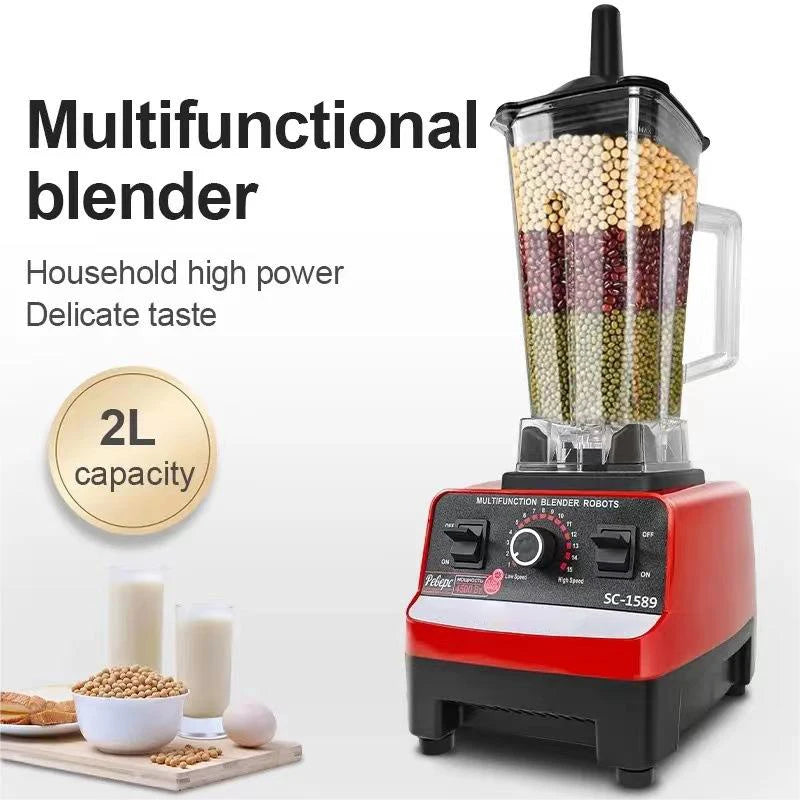 2-in-1 2000W Blender & Food Processor, 2L Smoothie Maker with Stainless Steel Blades for Ice Crush & Juice, Kitchen Mixer