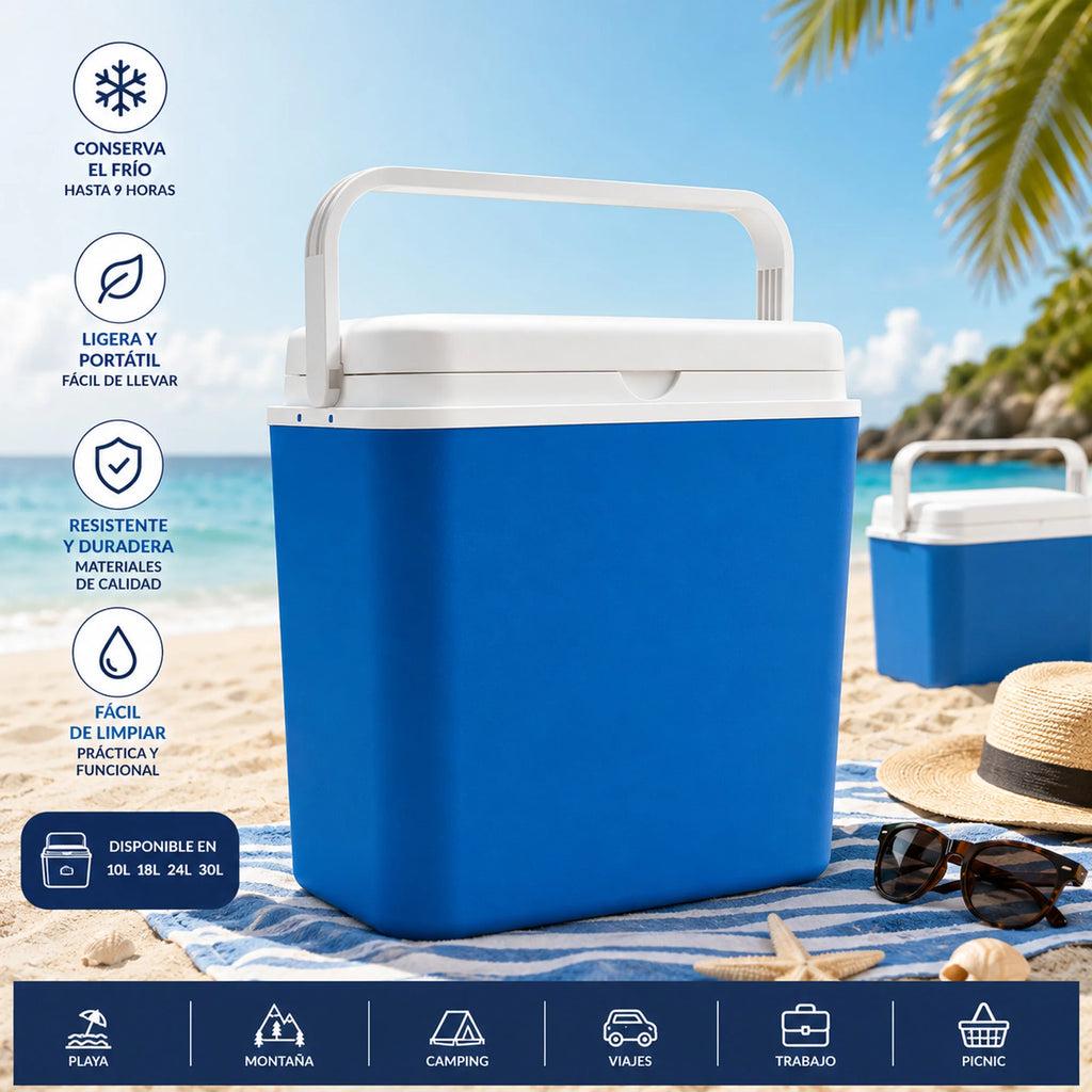 Camping or Beach Refrigerator 10, 18, 24 and 30 Liters Coolbox Original Refrigerates and Keeps Drinks and Food for up to 6 to 9 Hours Portable Thermal Box for Soft Drinks, Beer or Water