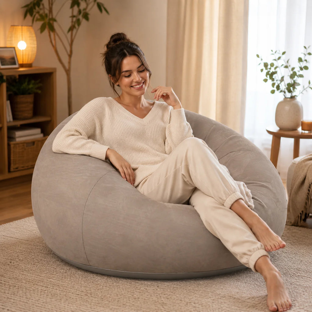 Inflatable Flocked Bean Bag Chair, Portable Air Sofa Lounge Seat for Bedroom Living Room Dorm Reading Gaming Relaxation