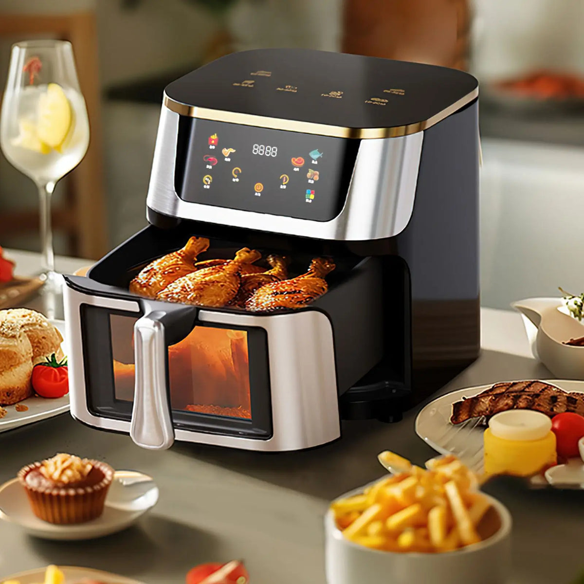 12L Large Capacity Air Fryer Toaster Oven LED Touch Screen Large Visual Window Accessories Included High Hot Air Circulation