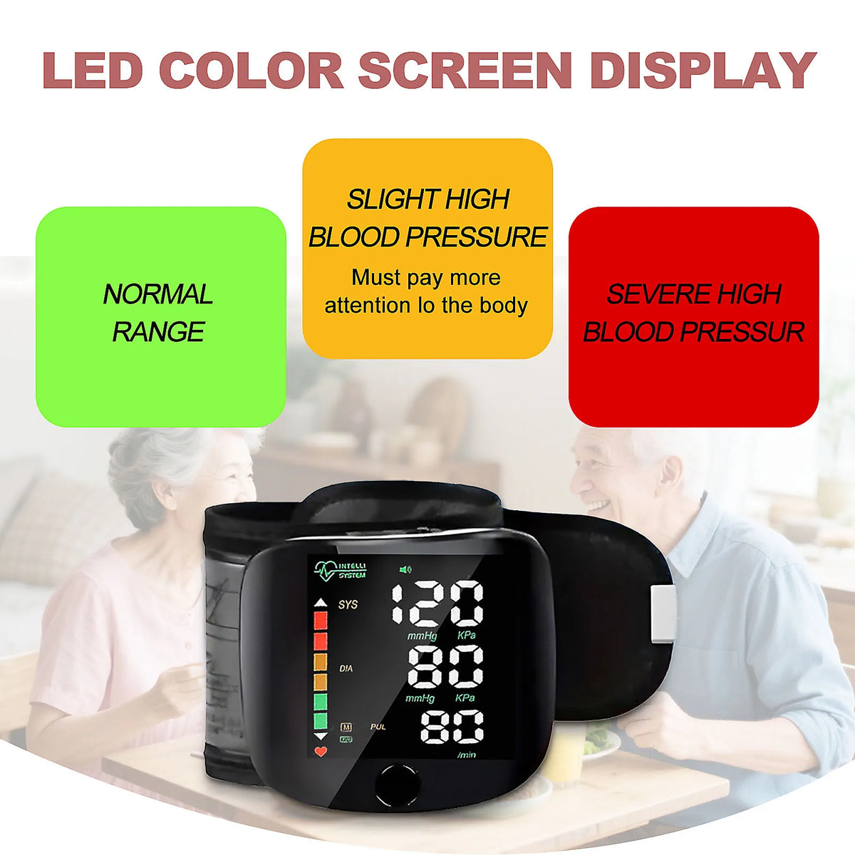 Wrist Blood Pressure Monitor Digital BP Machine with Large LED Display Voice Broadcast
