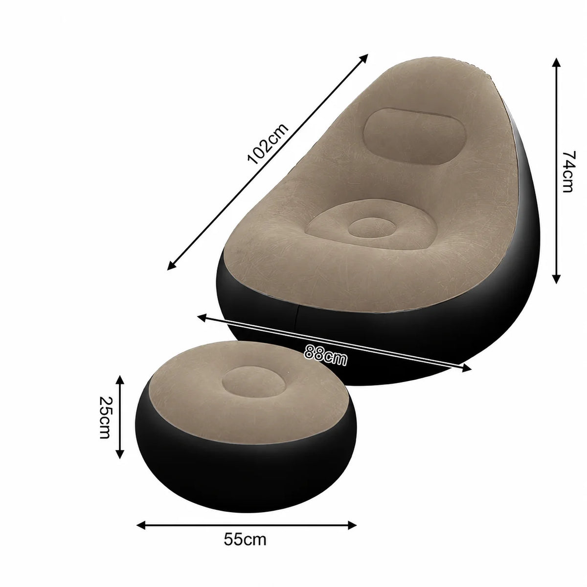1pc Inflatable Lounge Chair with Ottoman, Flocked Air Sofa Set