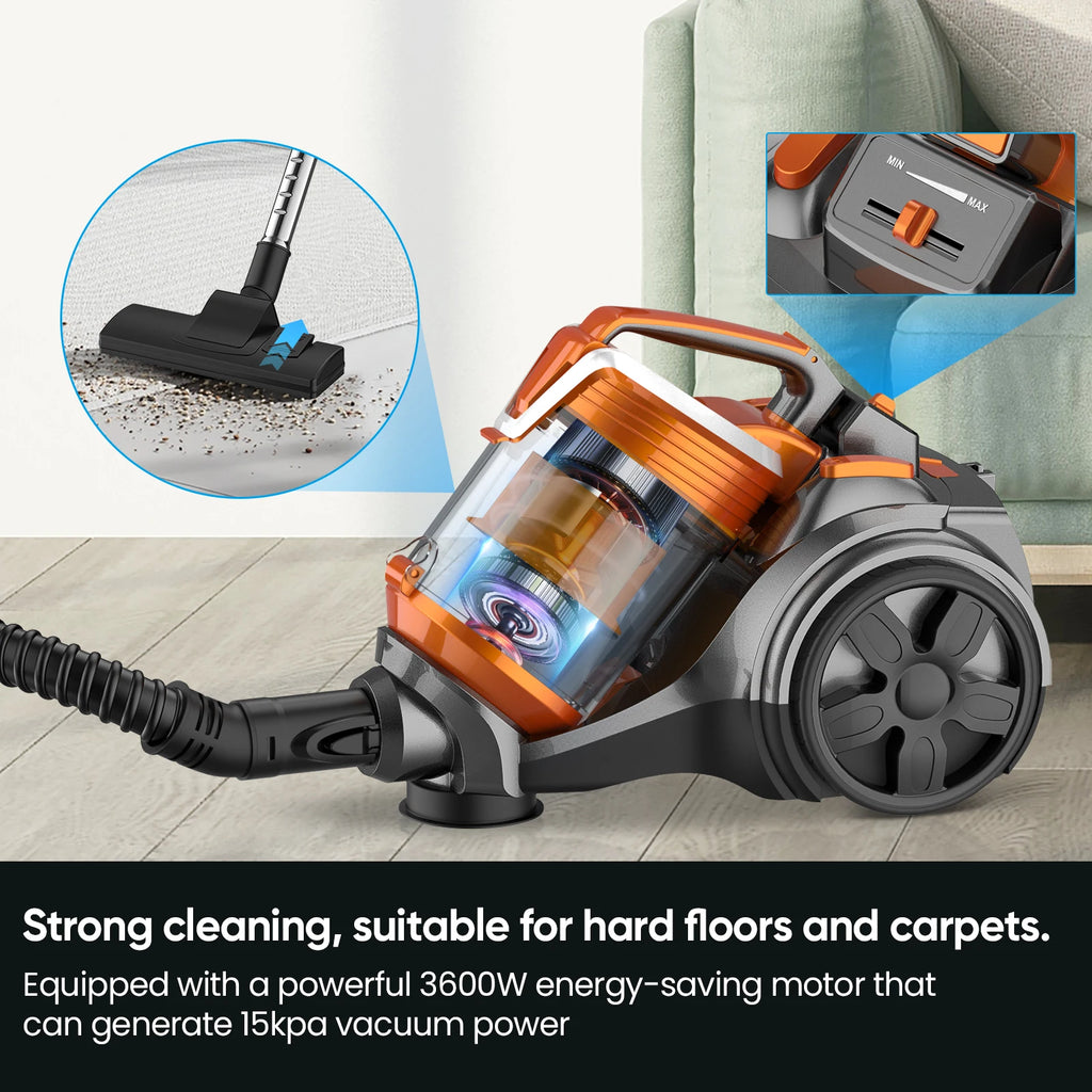 3600W 15000PA Bagless Cylinder Vacuum Cleaners Vacuum Multi-cyclonic