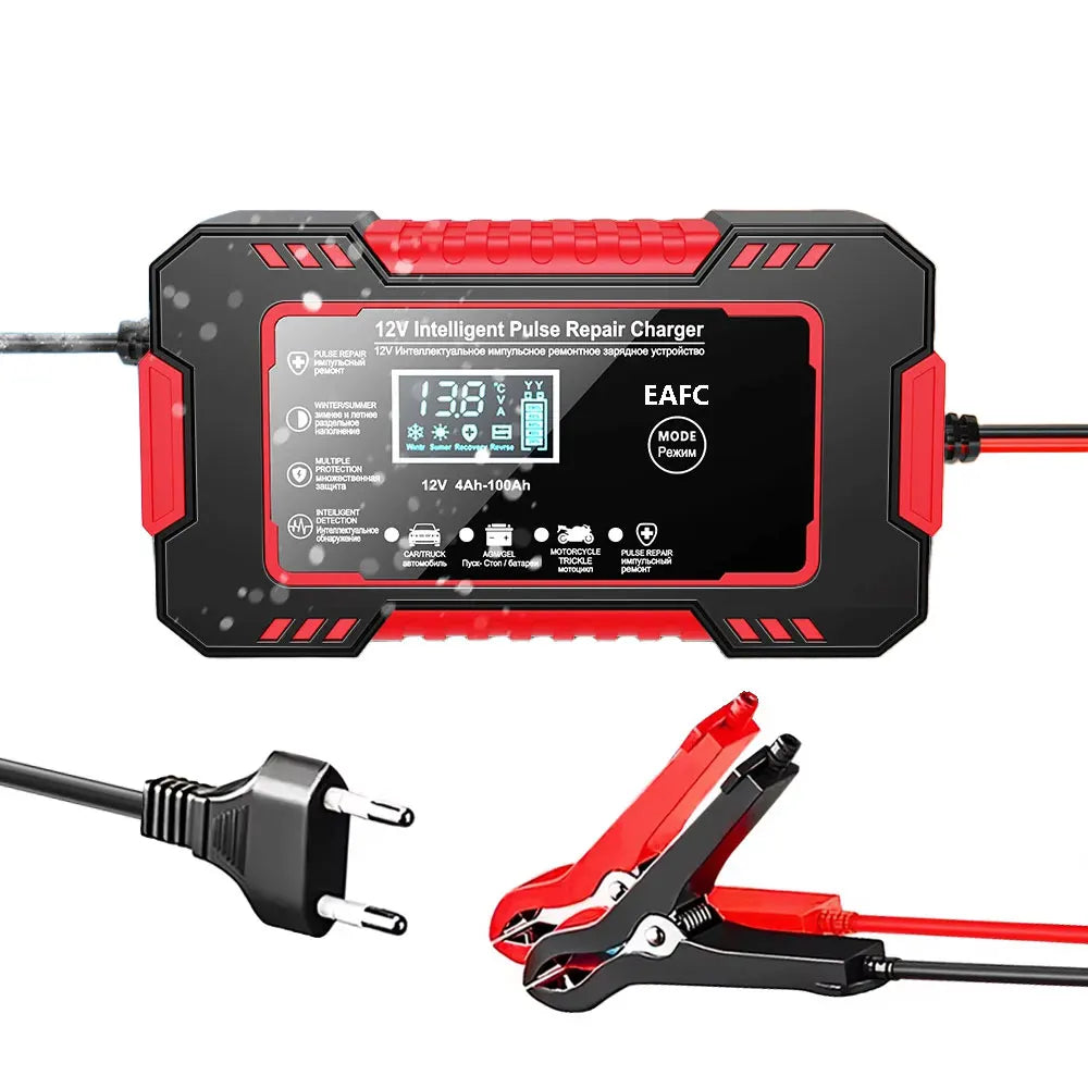 12V 6A Smart Pulse Battery Charger with LCD Display Fast Charge for AGM/GEL/Lead-