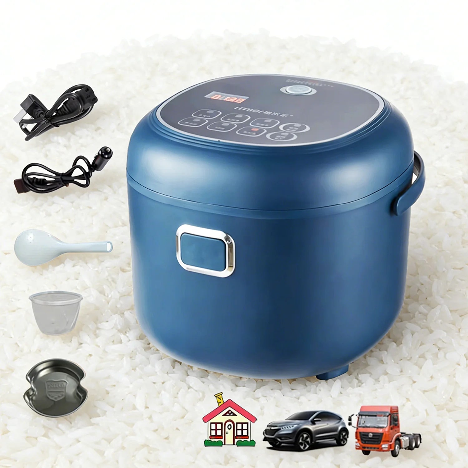 12V 24V 220V 2L 200Wcar Home Rice Cooker Van Car Rice Cooker For Car and Truck Carrying Electric Rice Cookers for 1-3 People