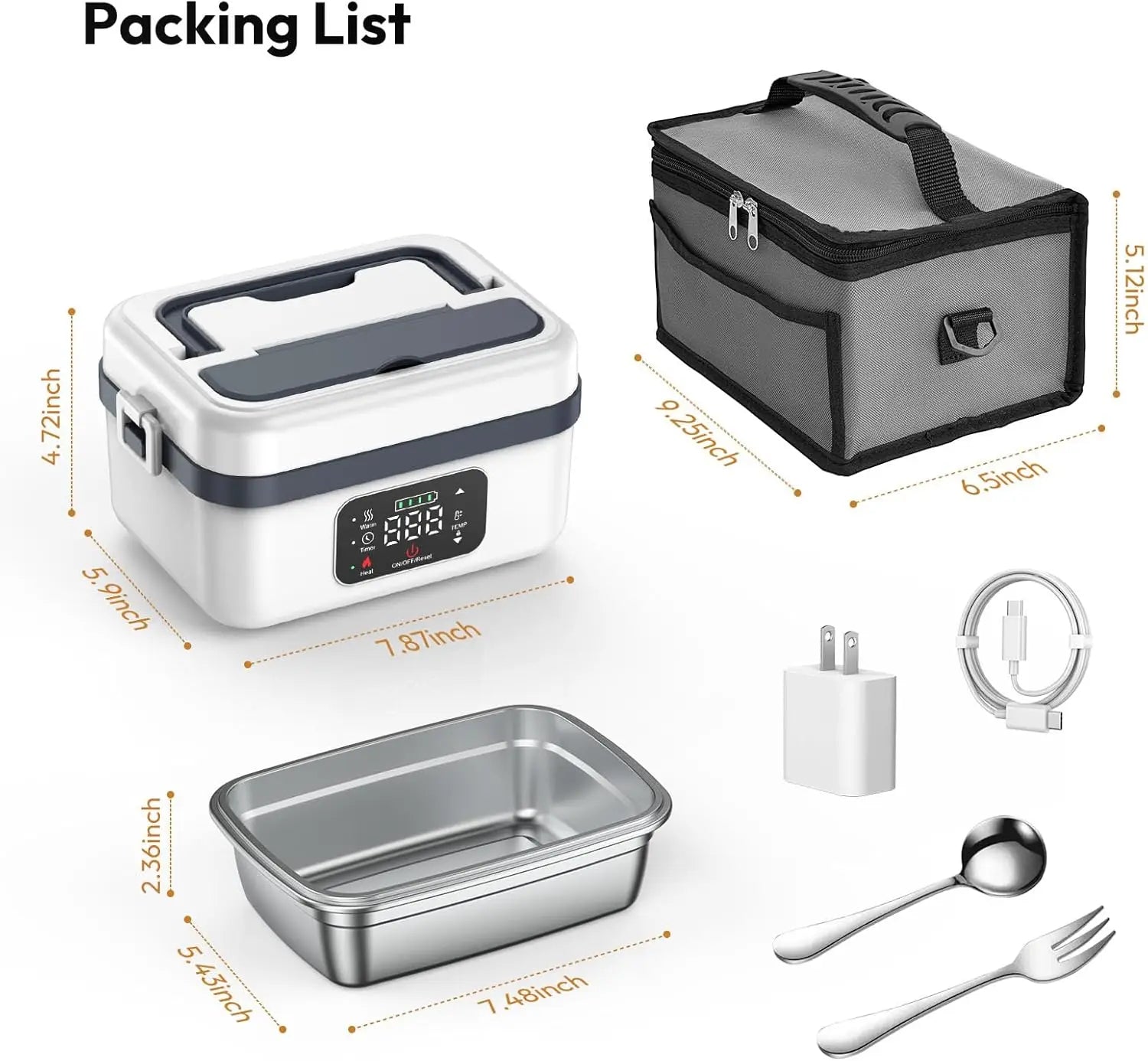 Portable Electric Lunch Box, 1L Capacity & 16000mAh Power Bank, Wireless Self-Heating for Work Travel Car Office