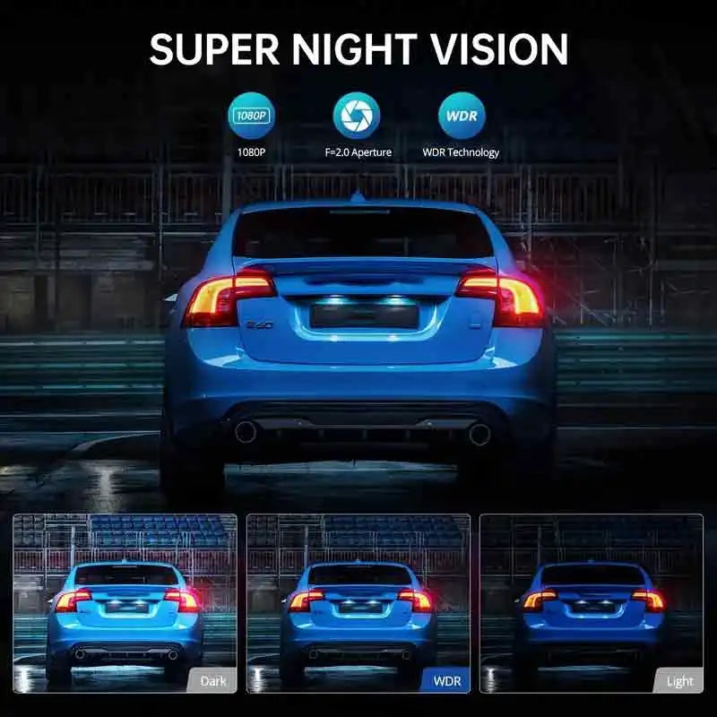 Dual front-and-rear dash camera with a 32 GB SD card, a 3-inch screen, and night vision for the car