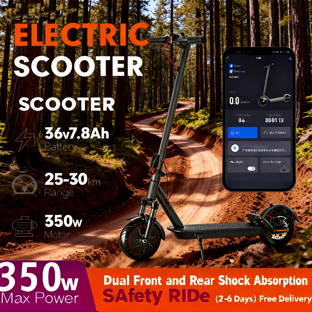 350W smart electric scooter is for you! Dual shock absorption minimizes buffering, Glide at 20KM/H along riverside paths.