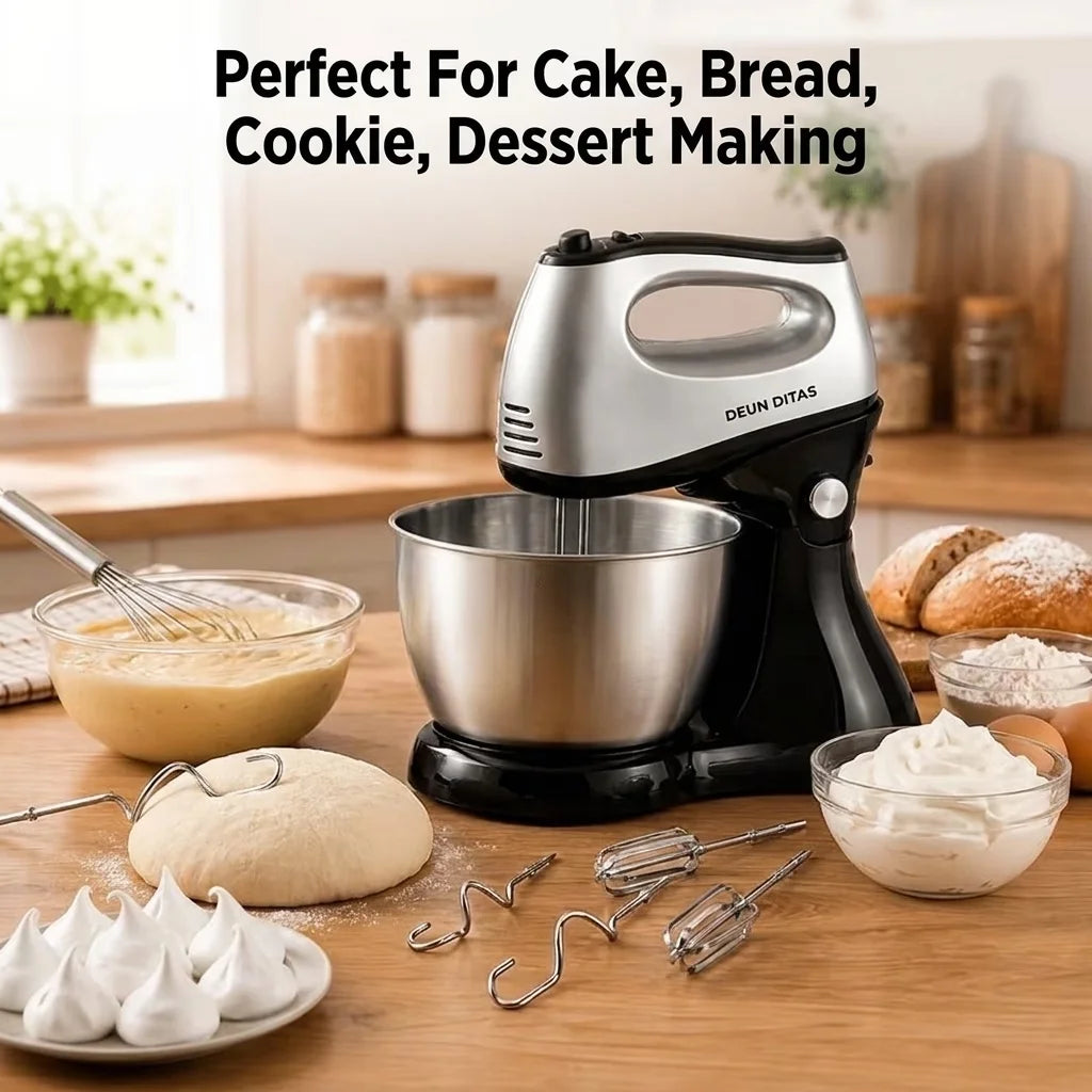 2-in-1 Electric Stand Mixer with Stainless Steel Bowl