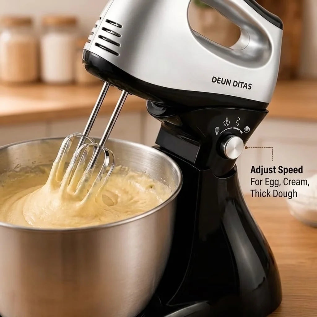 2-in-1 Electric Stand Mixer with Stainless Steel Bowl
