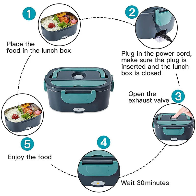 DWiusty 2-in-1 electric lunch box leak-proof portable food warmer 1.5/2/2.5 L microwave lunch box with stainless steel container