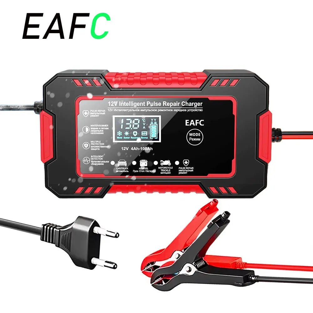 12V 6A Smart Pulse Battery Charger with LCD Display Fast Charge for AGM/GEL/Lead-