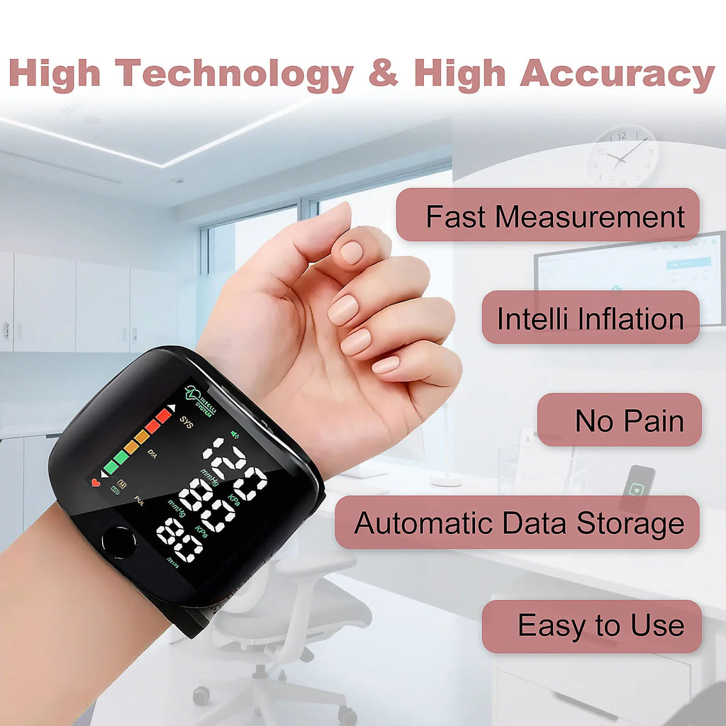 Wrist Blood Pressure Monitor Digital BP Machine with Large LED Display Voice Broadcast