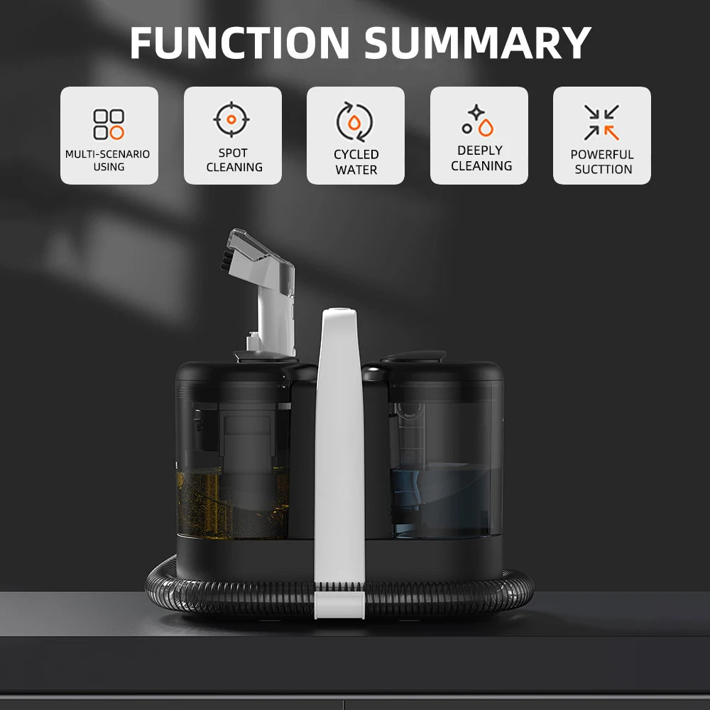 15KPa 600W Handheld Carpet Cleaner Portable Spot Cleaner for Car Sofa Pet Hair Spray Suction Integrated Dual Tanks Clean Machine