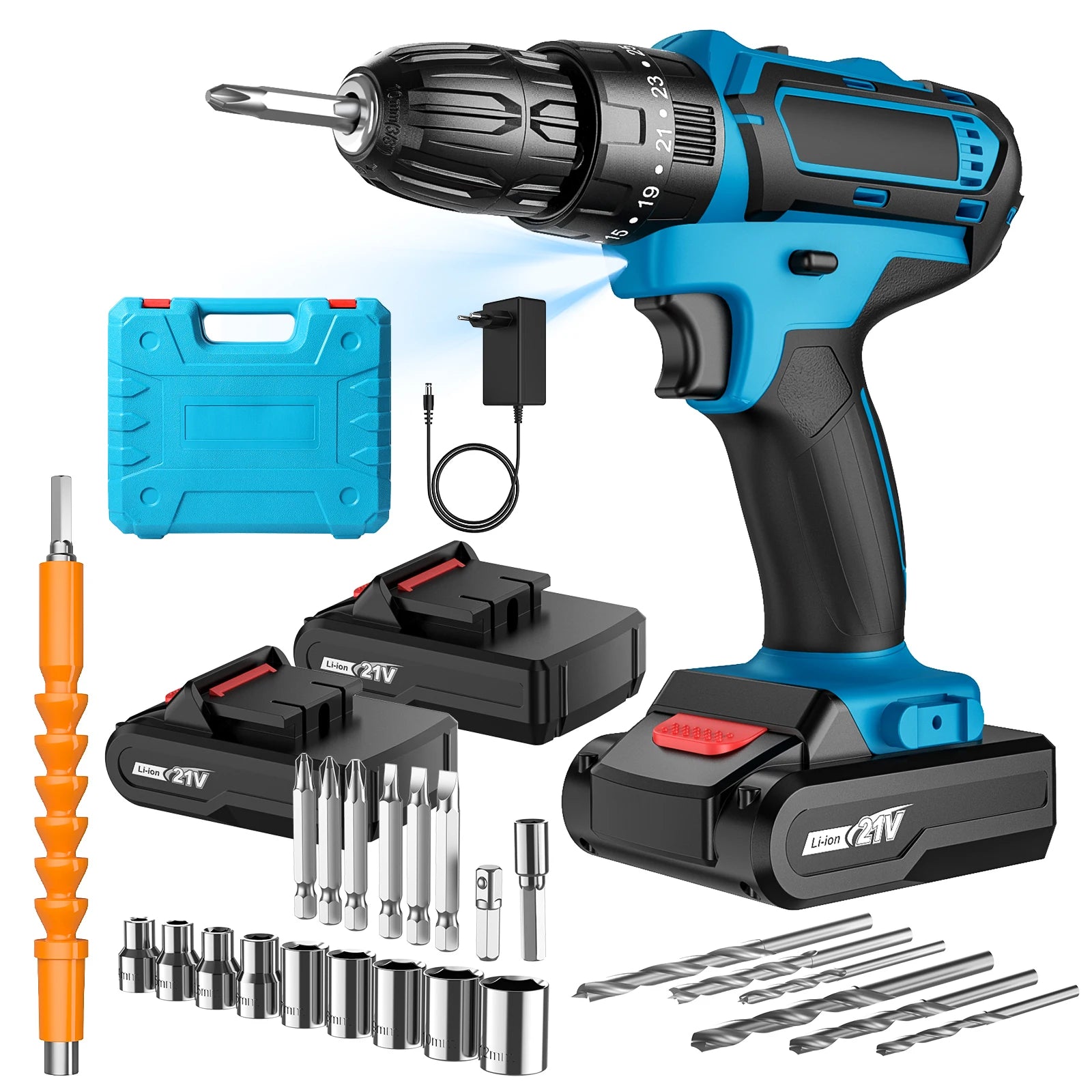 21V Cordless Electric Impact Drill Electric Screwdriver 25+3 Torque Compact Hand Drill Rechargeable Battery Electric Tools