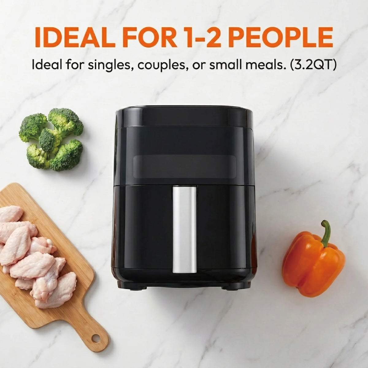 YMS 3.2QT Touchscreen Air Fryer with Visible Window, Black, 8-in-1