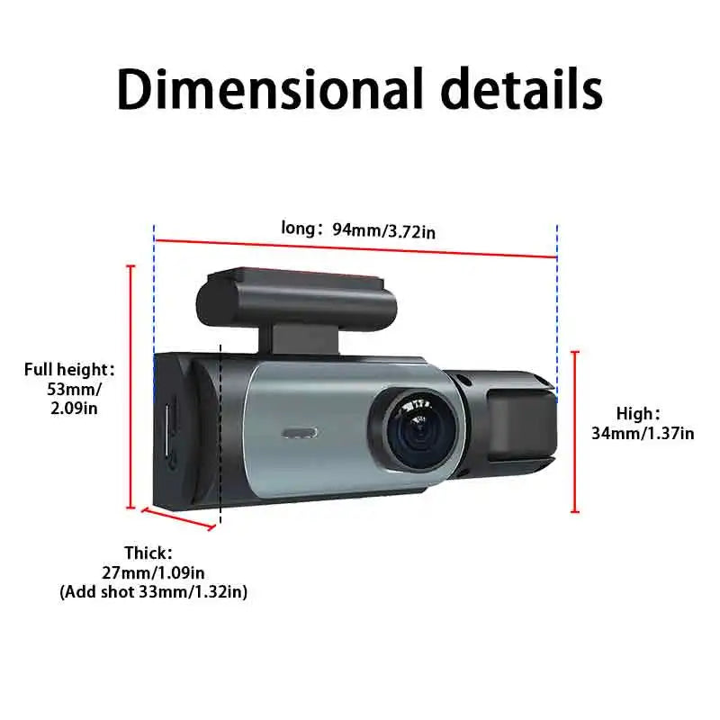 Dual front-and-rear dash camera with a 32 GB SD card, a 3-inch screen, and night vision for the car