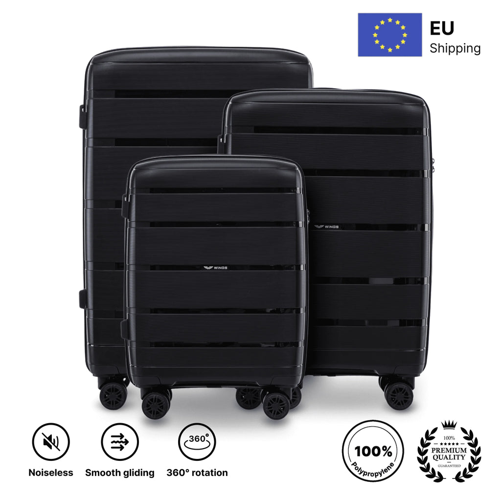 Set of Suitcases in POLYPROPYLENE/ 20", 24", 28" 75 × 50 × 30 cm / 65 × 44 × 25 cm / 55 × 39 × 20 cm, Hawfinch Champagne Color DAMAGE-RESISTANT TELESCOPY HANDLE, 4 double 360° wheels, Combination Lock, side and top han
