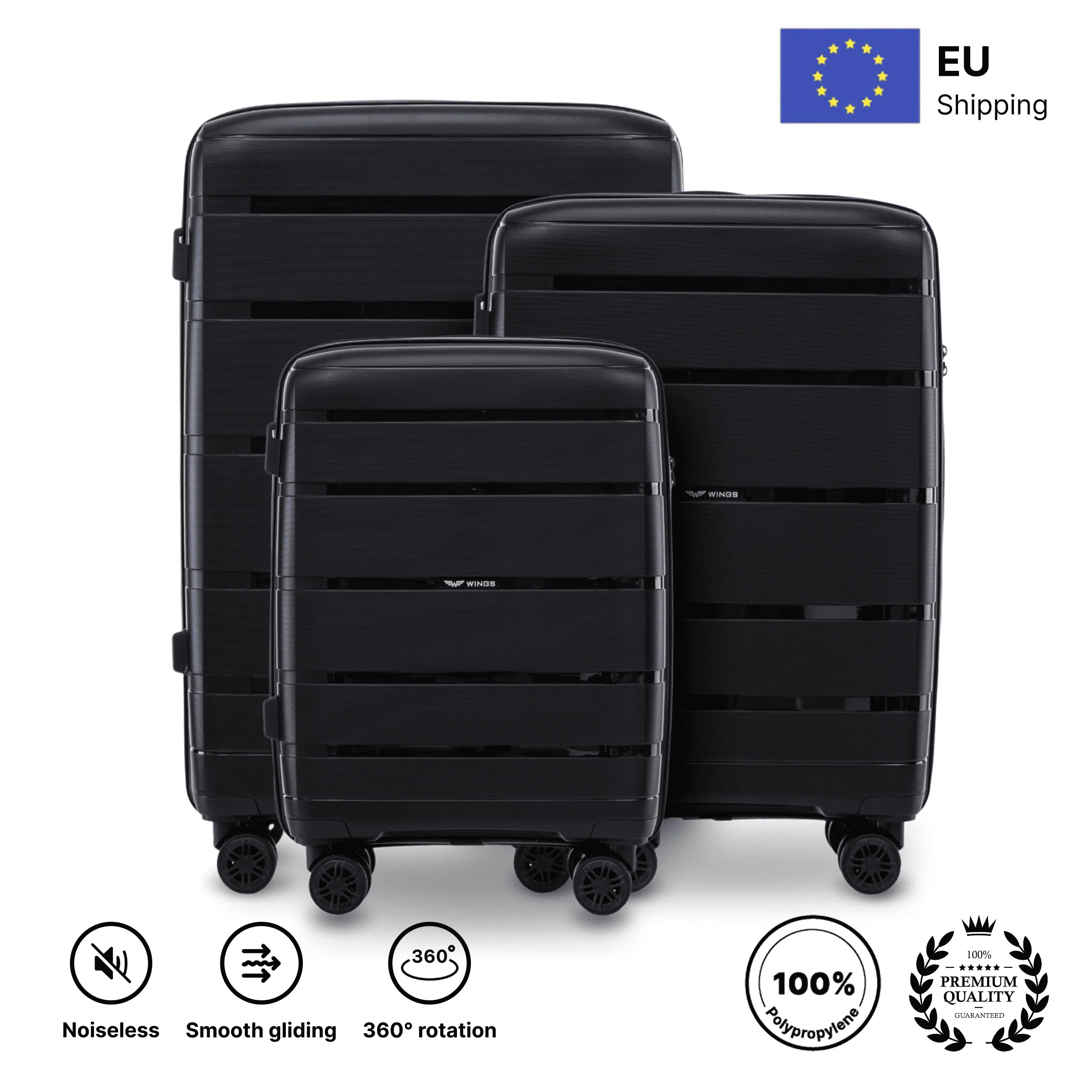 Set of Suitcases in POLYPROPYLENE/ 20", 24", 28" 75 × 50 × 30 cm / 65 × 44 × 25 cm / 55 × 39 × 20 cm, Hawfinch Champagne Color DAMAGE-RESISTANT TELESCOPY HANDLE, 4 double 360° wheels, Combination Lock, side and top han