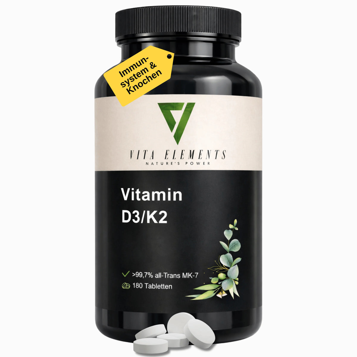 Vitamin D3 K2 tablets | Lab-tested in Germany | Dietary supplement | Vegan