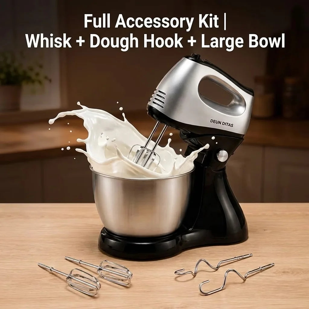 2-in-1 Electric Stand Mixer with Stainless Steel Bowl