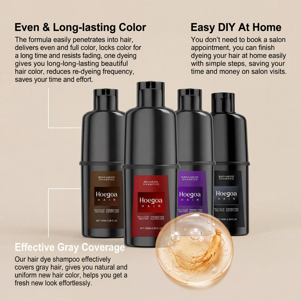 4 Color Hair Dye Shampoo Ginseng Root Extract Nourish