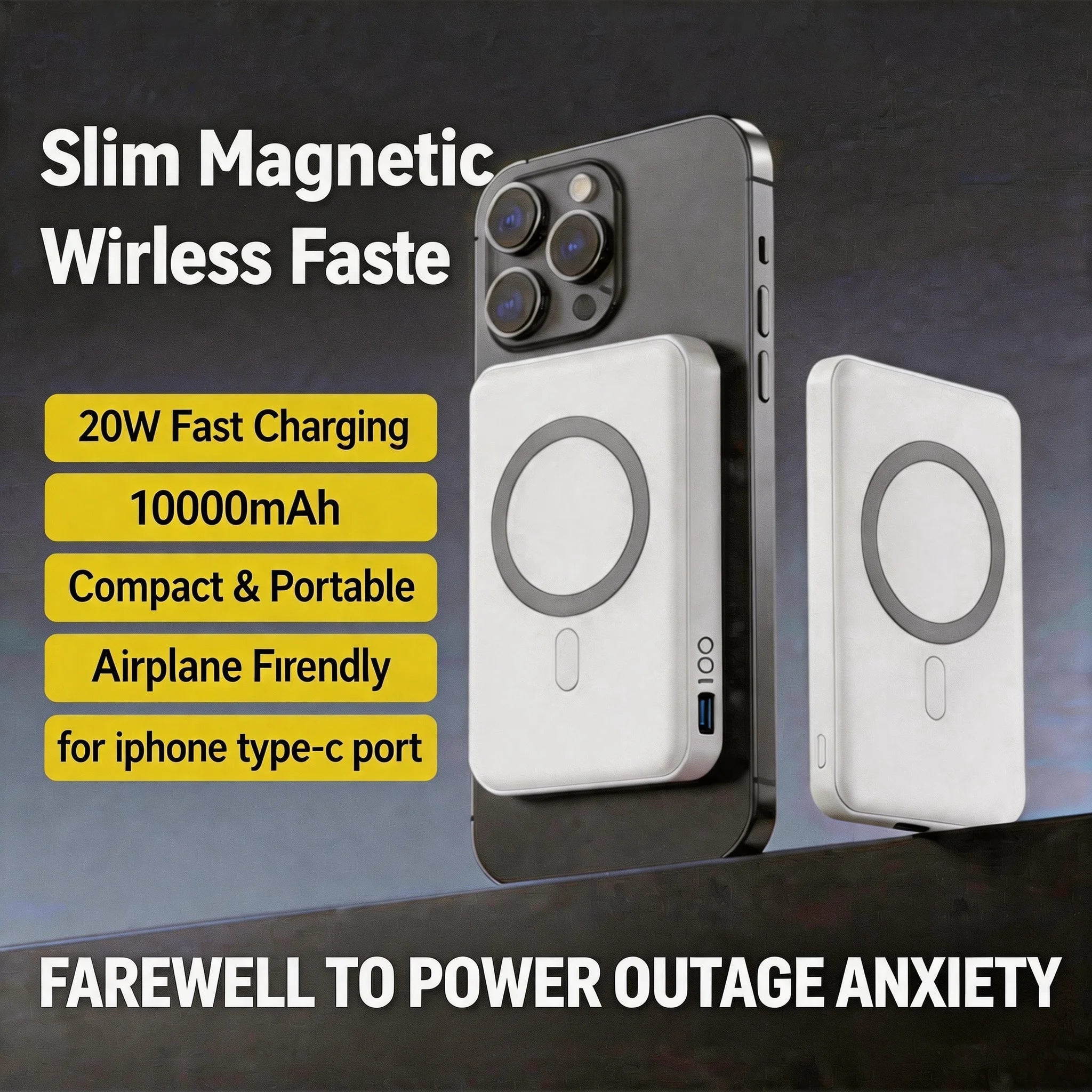 20W Magnetic Power Bank 10000Mah Wireless Fast Charging Portable Magsafe Compatible External Battery for iPhone 15 Pro Max iPhone 16 Pro