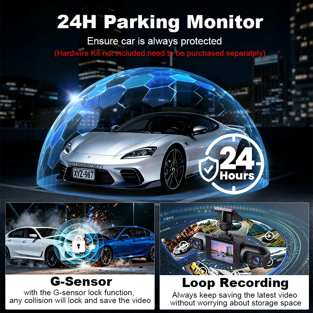 1080P 4 Camera Dash Cam for Cars Front Rear and Inside Car