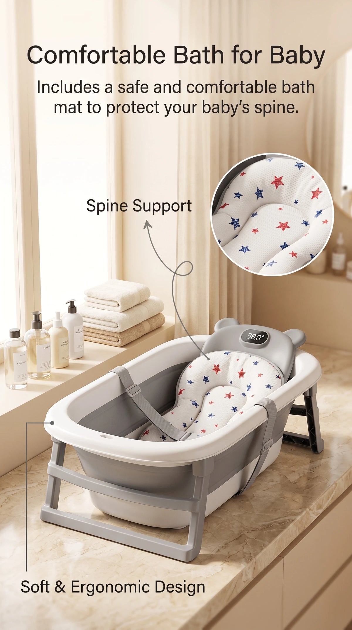 UBRAVOO Foldable Baby Bathtub Set With Detachable Parts
