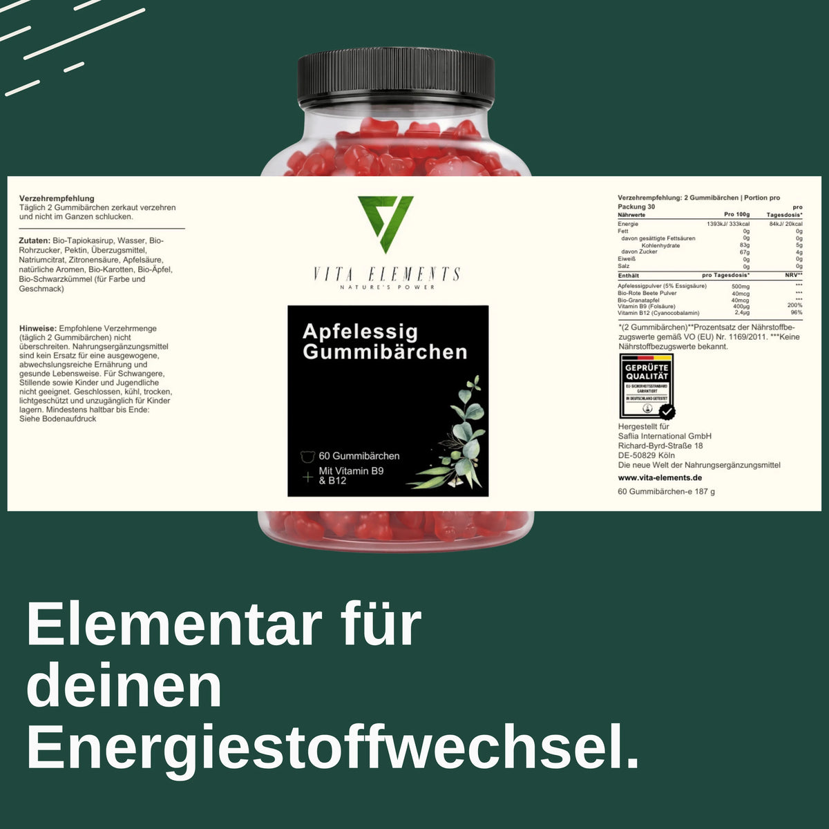 Apple Cider Vinegar Gummy Bears | Lab-tested in Germany | Dietary Supplement