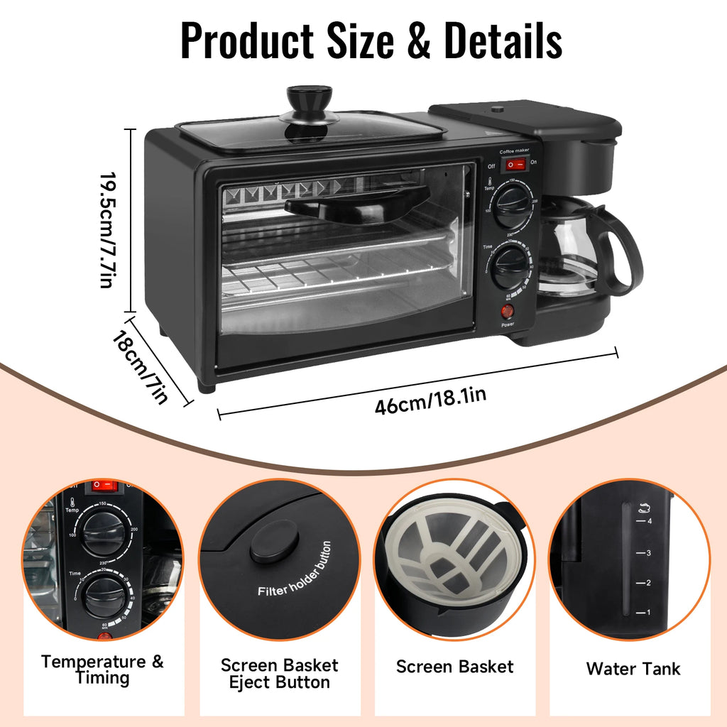 Electric Breakfast Machine 3-in-1 Multifunction