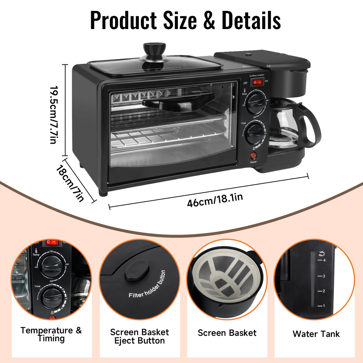 Electric Breakfast Machine 3-in-1 Multifunction