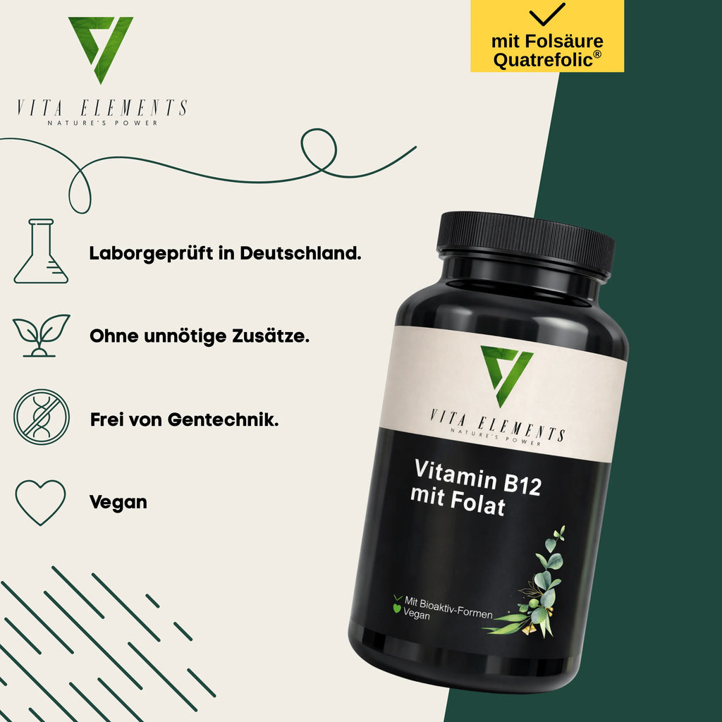 Vitamin B12 with folate tablets | Laboratory tested in Germany