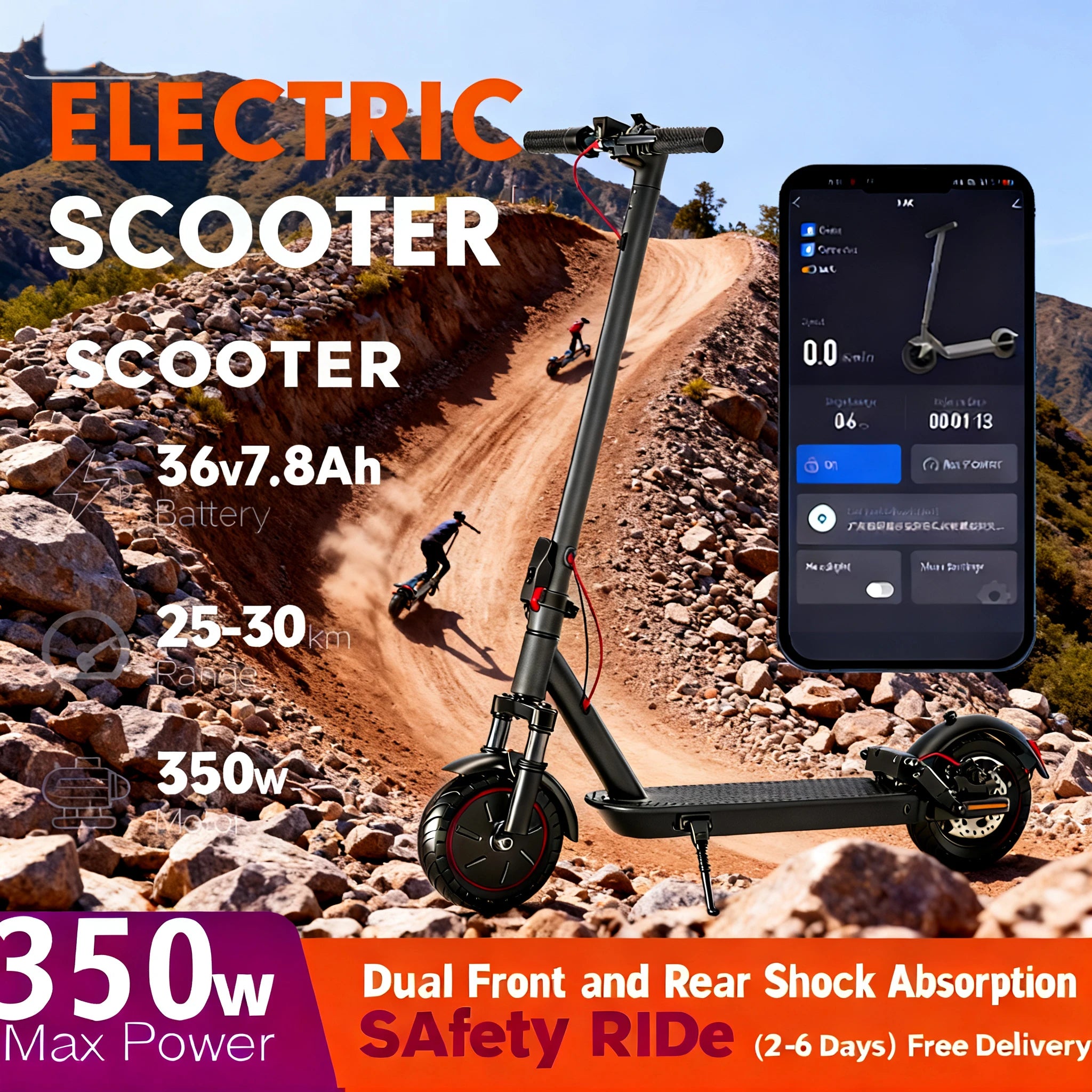 350W smart electric scooter is for you! Dual shock absorption minimizes buffering, Glide at 20KM/H along riverside paths.