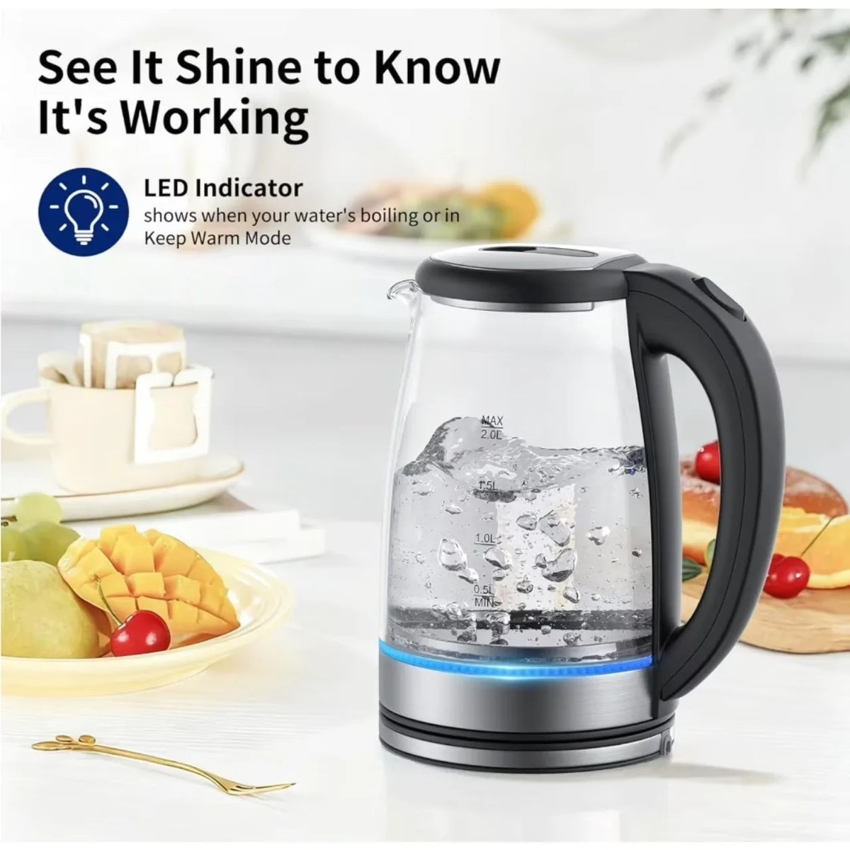 2L Glass Electric Kettle, 220W Fast Boil