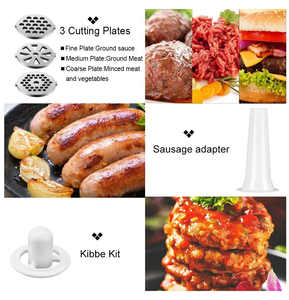 Electric meat and sausage grinder, used for chopping meat and sausages, can rotate back and forth for meat, vegetables, fruits,