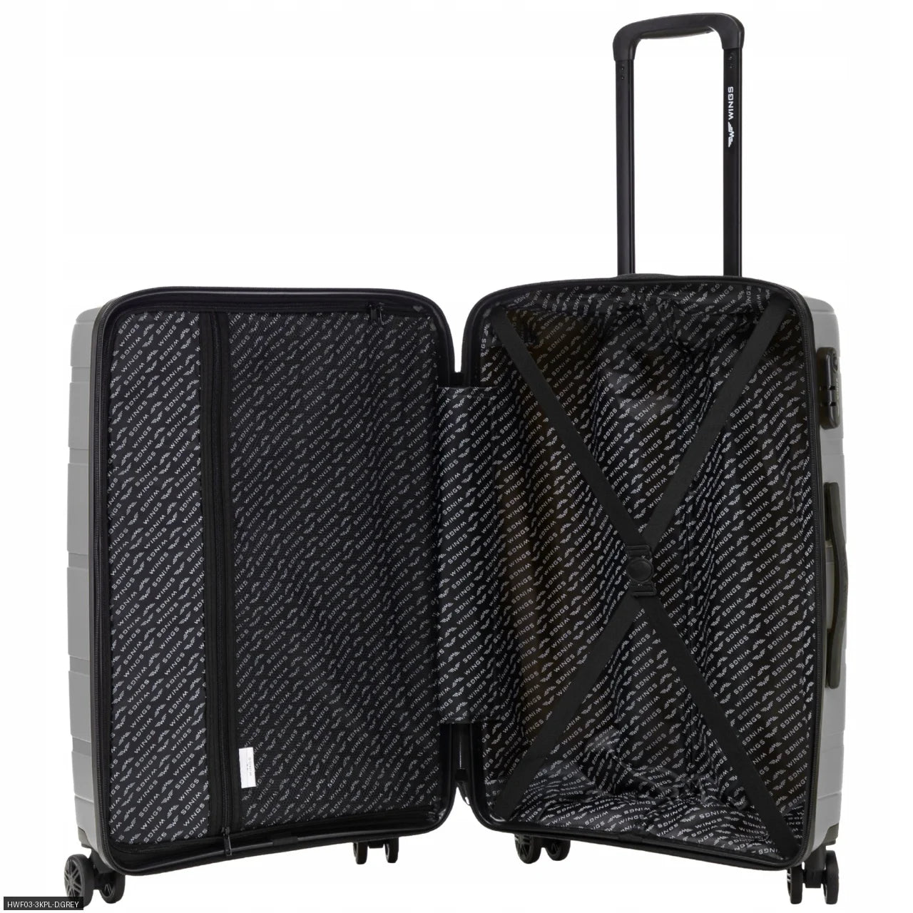 Suitcases to Choose From: Polypropylene 20", 24", 28" / 75 × 50 × 30 cm / 65 × 44 × 25 cm / 55 × 39 × 20 cm Hawfinch Color: Champagne DAMAGE-RESISTANT TELESCOPIC HANDLE, 4 DUPLICATE 360° WHEELS, COMBINATION LOCK, SIDE