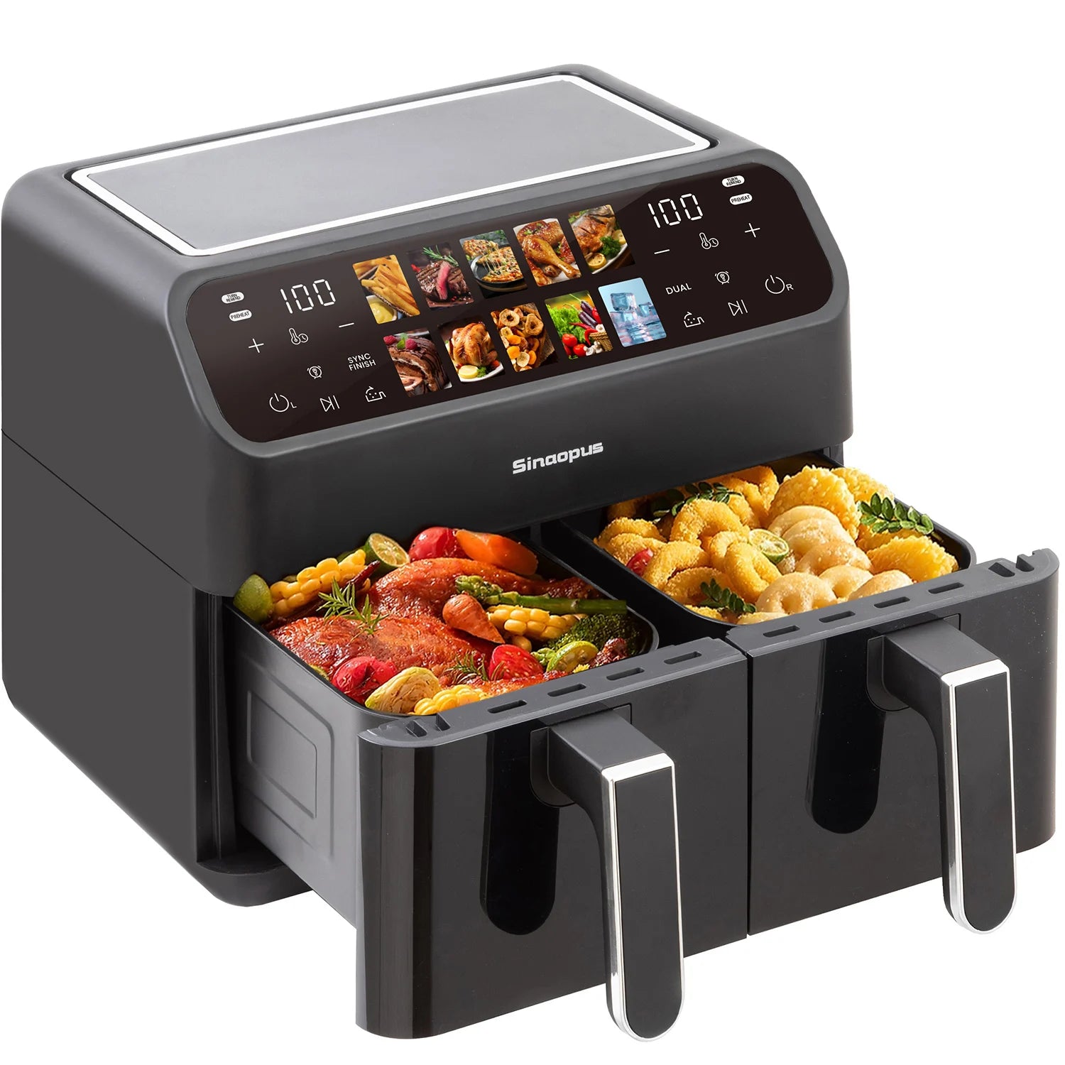 Sinaopus Hot Air Fryers 9L Dual Basket – Oilless Cooker with LED Touch Control & Visible Window, Family Smart Air Fryer Oven Machine, Large Capacity for Home Use