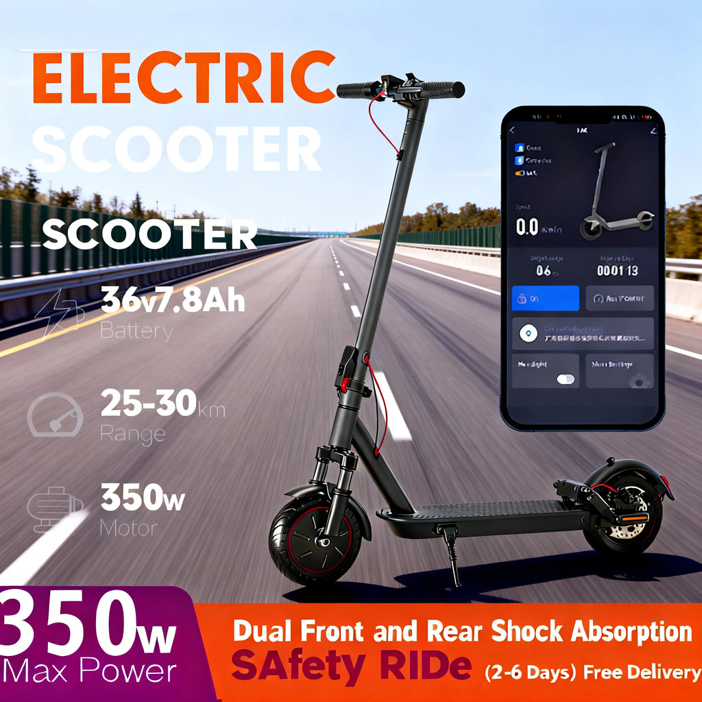 350W smart electric scooter is for you! Dual shock absorption minimizes buffering, Glide at 20KM/H along riverside paths.