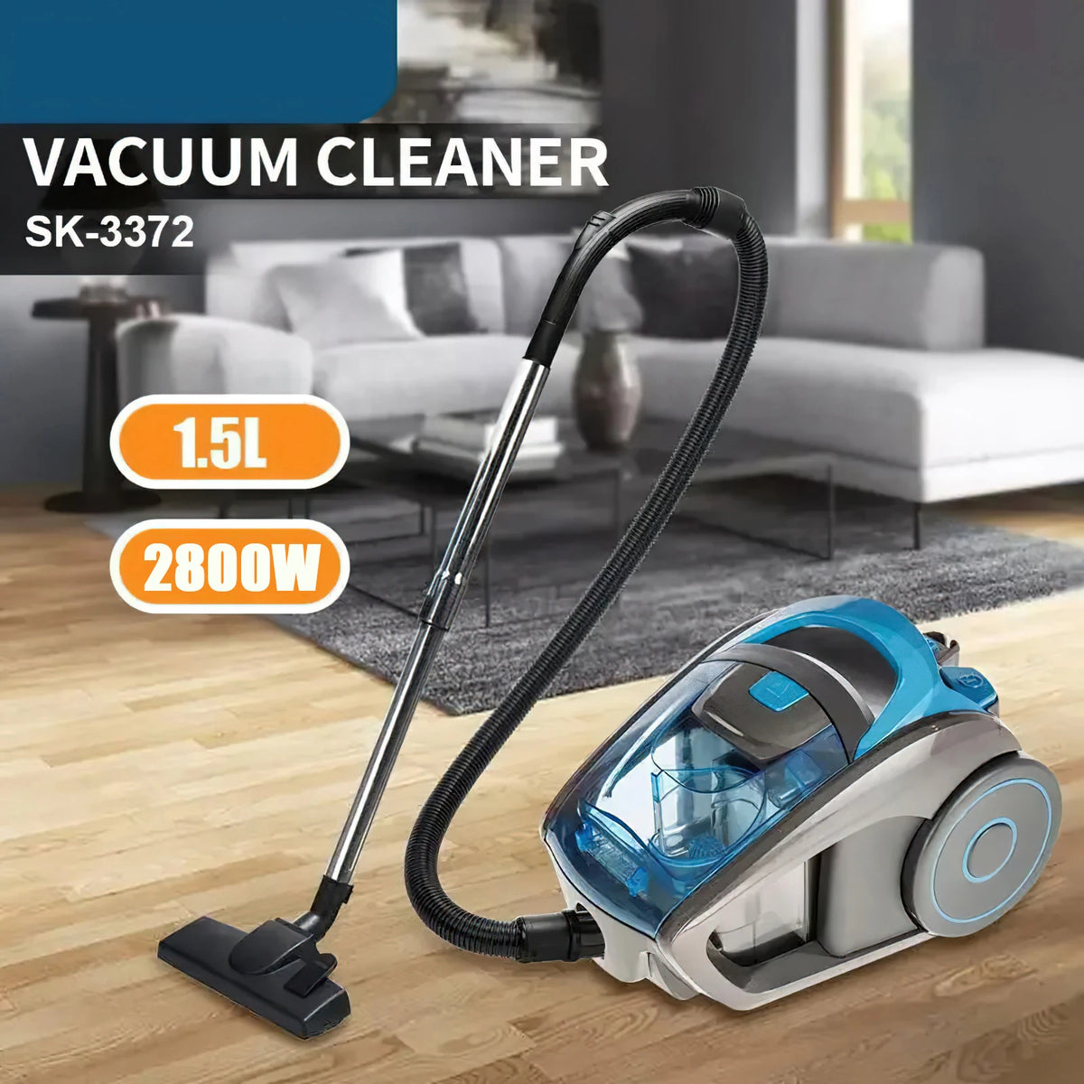 2800W Bagless Canister Vacuum Cleaner Multi-Cyclonic Filtration 15kpa