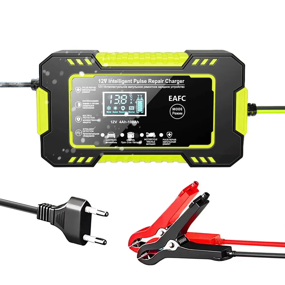 12V 6A Smart Pulse Battery Charger with LCD Display Fast Charge for AGM/GEL/Lead-